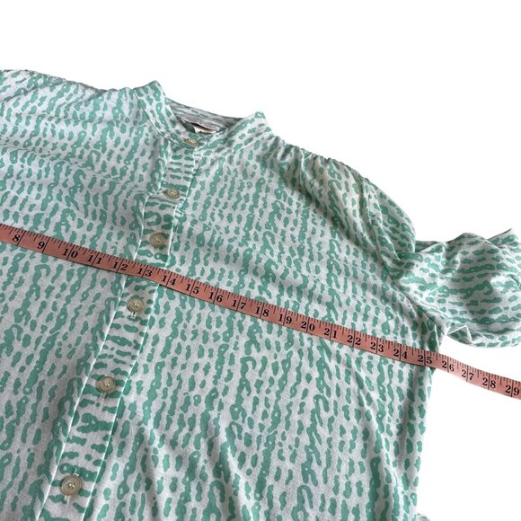 Vintage 70s Serbin Seafoam Green Abstract Print Belted Dress Long Sleeve Sz 16 - Picture 7 of 9